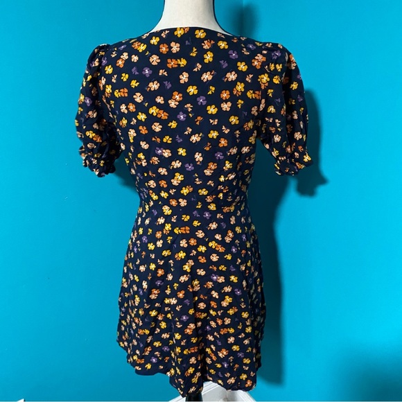 Madewell 2 Smock Sleeve Button Front Mini Dress in Happy Hibiscus Blue Orange - Picture 6 of 7